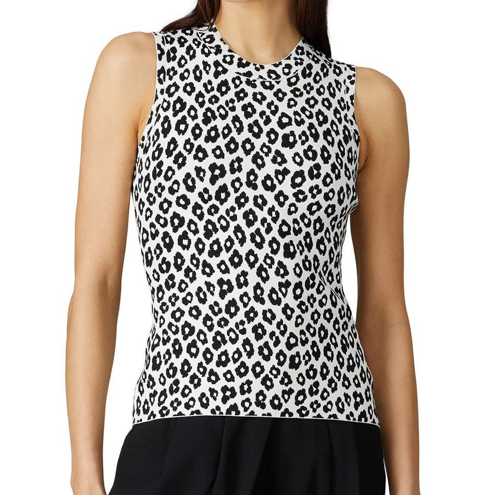 Theory Black & White Leopard-Print Sleeveless Tank